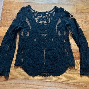 Black Mesh Lace Scoop Neck Top Size M